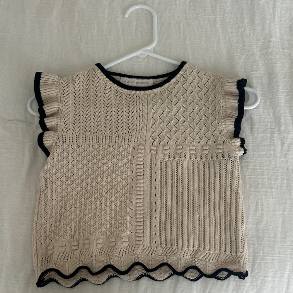 Pookie & Sebastian Beige Knitted Top with Black Trim